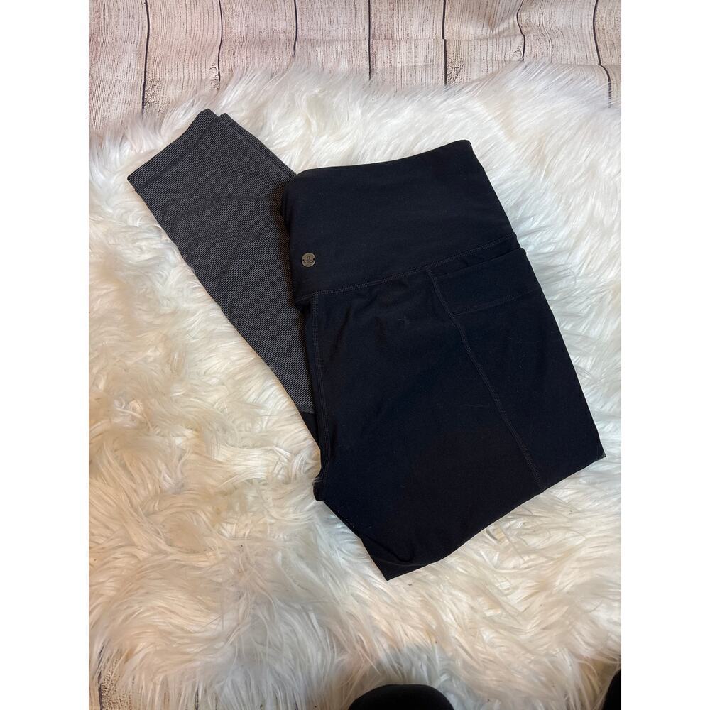 Prana Women's Striped Black Gray Leggings with Pockets Size L